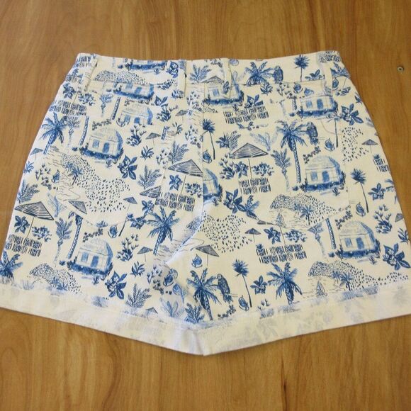 TOMMY BAHAMA DENIM White Blue Printed Jean Shorts 27 Tropical Palm Trees Sailing - Picture 12 of 15